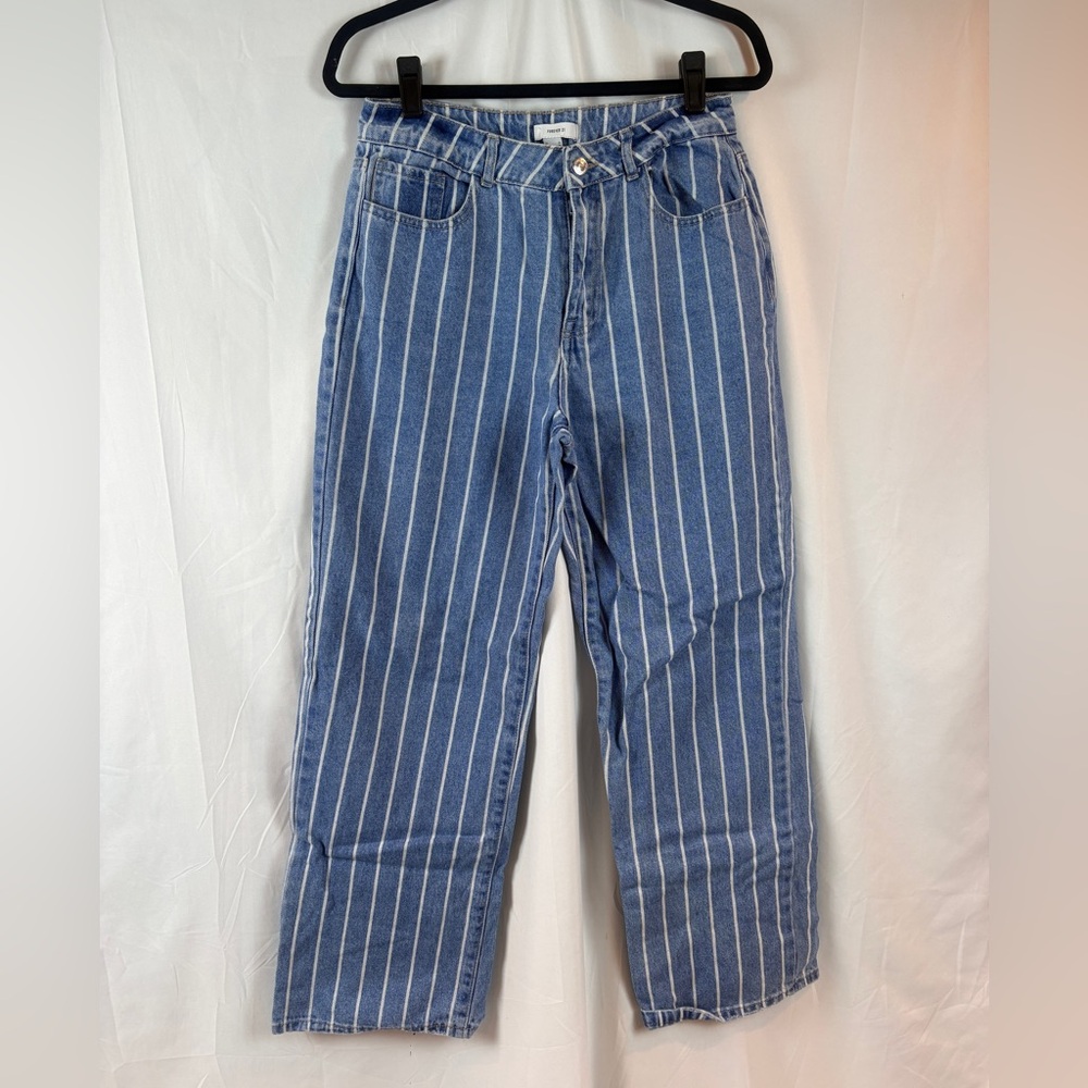 Forever 21 Blue and White Striped Straight‎ Leg Baggy 90’s Fit Jeans
